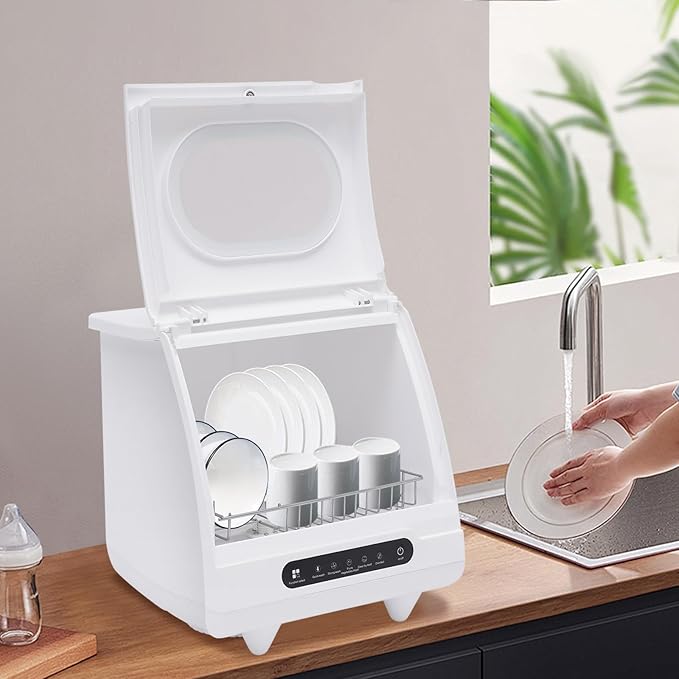 1200W Countertop Dishwasher with 5L Built-In Water Tank Mini Dish Washer with 5 Washing Programs and 360° Dual Spray,Compact & Convenient Mini Dishwasher,Tank Leak Proof Drying for Kitchen,Office,RV