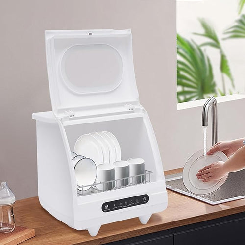 1200W Countertop Dishwasher with 5L Built-In Water Tank Mini Dish Washer with 5 Washing Programs and 360° Dual Spray,Compact & Convenient Mini Dishwasher,Tank Leak Proof Drying for Kitchen,Office,RV