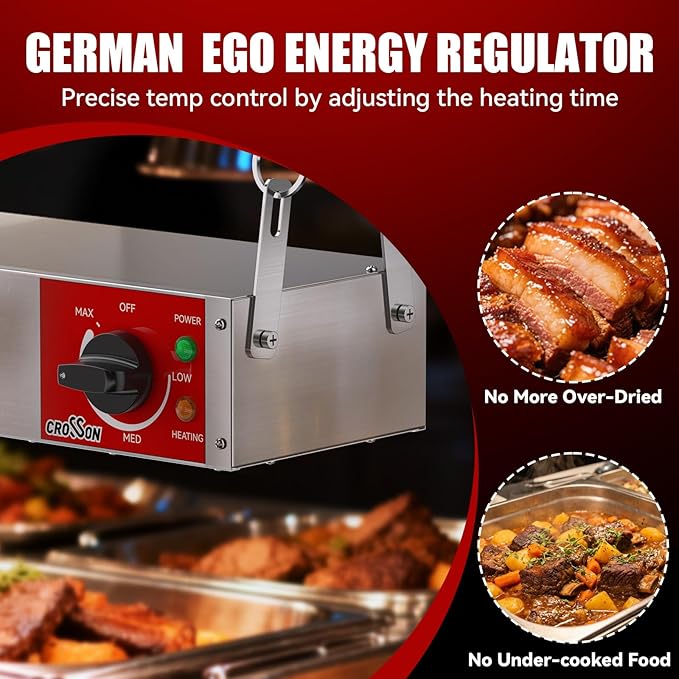 Electric Food Warmer with German EGO Thermostat - 48 Inch Large Heating Area, Dual Installation Options, 1200W Energy-Saving, Easy Operation for Buffets & Parties