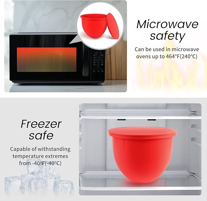 Silicone Mixing Bowl Liners Attachments Compatible with 5 Quart KitchenAid Mixers, Includes 3 Liners and Lids, Dishwasher Safe