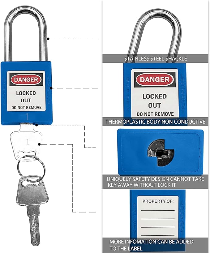 SAFBY Lockout Tagout Locks, Safety Padlock, Keyed Differently Loto Safety Padlocks for Lock Out Tag Out Kits Station (Blue NO.1-10)
