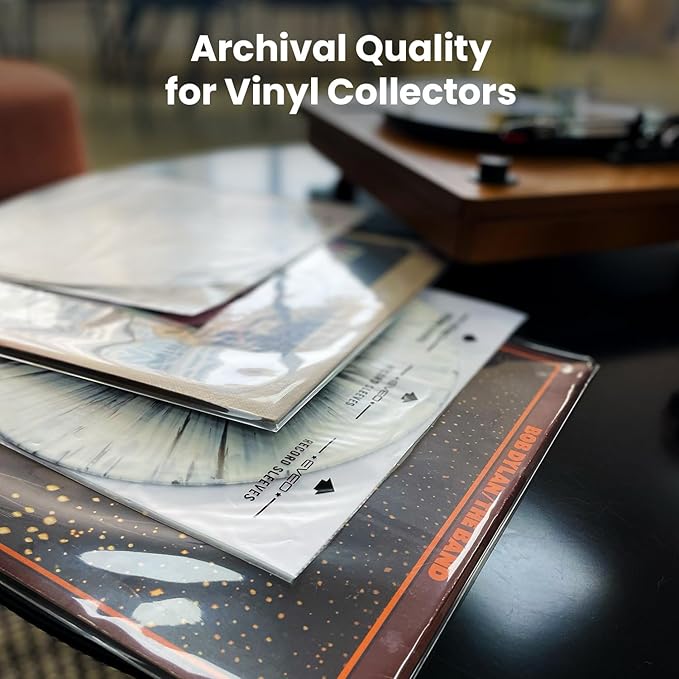 EVEO 25 Vinyl Inner Sleeves for Vinyl Records - Rice Paper Anti-Static LP For 12" Records - Record Sleeves inner Crystal-Clear Protection and Premium Quality - Archival Grade