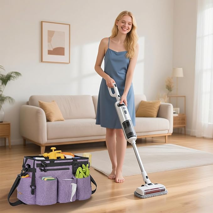 Wearable Cleaning Caddy Bag for Cleaning Supplies,Large Capacity Cleaning Organizer Purple