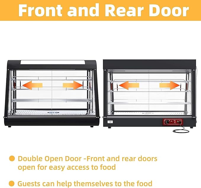 3-Tier Food Warmer Countertop Pizza Warmers, 35-inch Display Commercial Pastry Patty Warmer w/ 3D Heating with LED Lighting Case for Buffet Restaurant Heater Food Service, L35 x W19 x H25