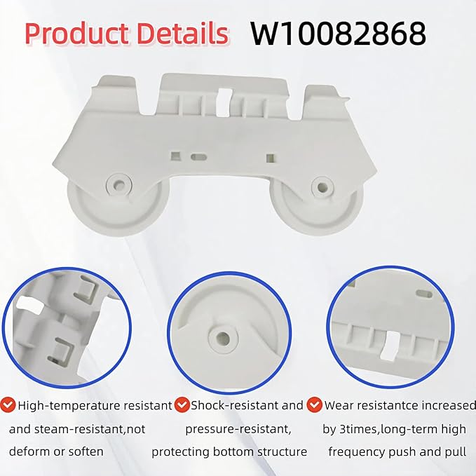 Lower Dishrack Wheel Replacement Kit (4-Pack) - WPW10082868 W10082868 Compatible with Whirlpool Maytag KitchenAid Dishwashers | Easy Snap-On Installation, Smooth Quiet Rolling