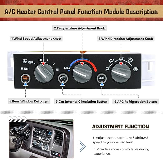 599-006 Heater Climate Control Panel Module A/C Climate Control Module with Rear Window Defogger Switch Compatible with Chevy Suburban Tahoe GMC Yukon 1996-2000 9378805 15-72547