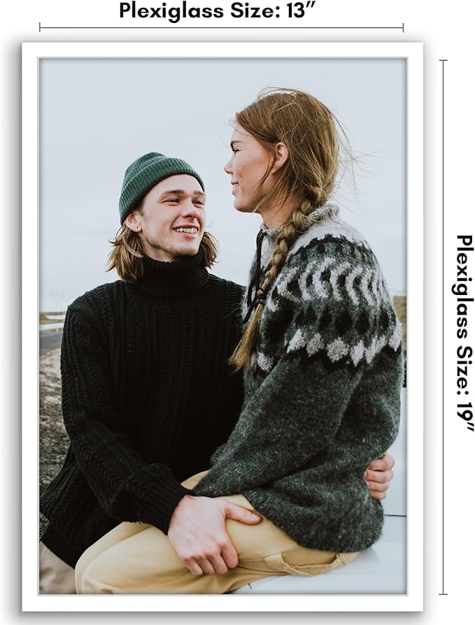 Americanflat 13x19 Picture Frame with Polished Plexiglass - Streamline Collection - Thin Border Picture Frame for Wall Display - Hanging Hardware Included - White