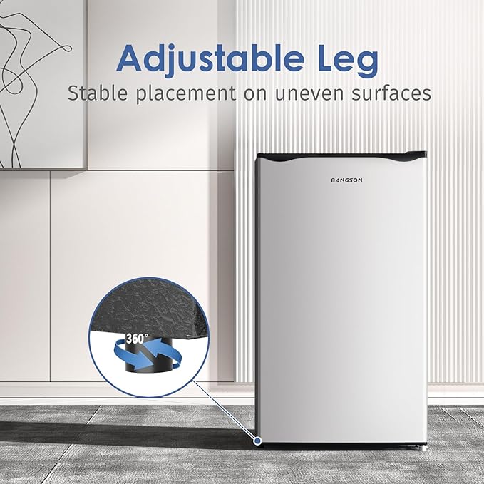 BANGSON Mini Fridge with Freezer, 3.2Cu.Ft, Single Door Small Refrigerator, Energy-Efficient, Low Noise, Mini fridge for Bedroom Dorm and Office, Silver