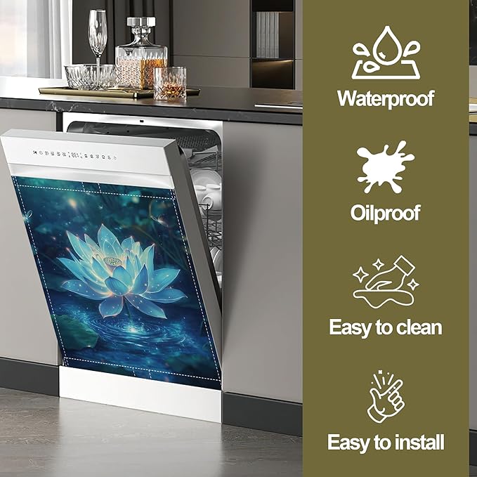 Glowing Lotus Flower Magnetic Dishwasher Cover,Dishwasher Covers for The Front Magnetic Dishwasher Panel Decal Cover for Kitchen 23x26inch