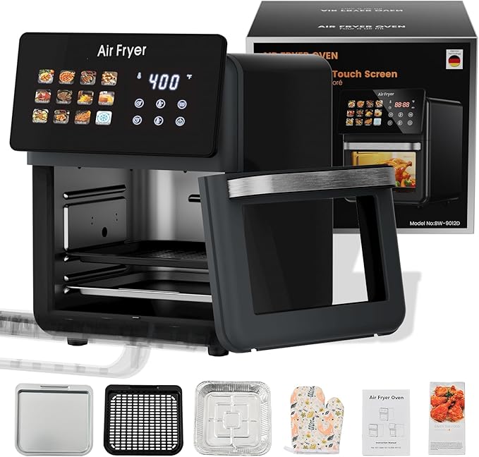 10L Large Xl Pro Air Fryer Oven With Grill Combo For Kitchen Countertop Use,12 in 1 Smart Convection Ovens,AirFryer With Glass View Window,Nonstick Basket,Fryer Liners,Removable Door-Black