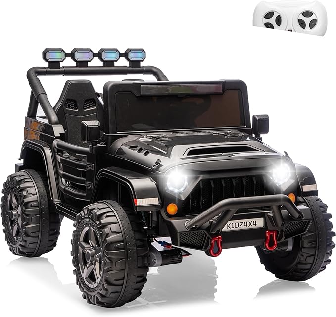 2 Seater Ride on Car Toy for Kids, 24V 4x4 Ride-on Truck, w/Parent Control, Soft Start, 3 Speed, 4-Wheeler Suspension, Bluetooth, LED Lights, Electric Car for Kids Toddler Ages 3-8, Black