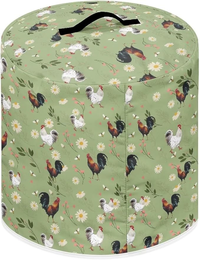 Air Fryer Dust Cover Compatible with 6 Quart Dust Protection Insulated Kitchen Appliance Cover with Top Handle & Pockets for Home Decoration, Rooster Daisy Floral Green