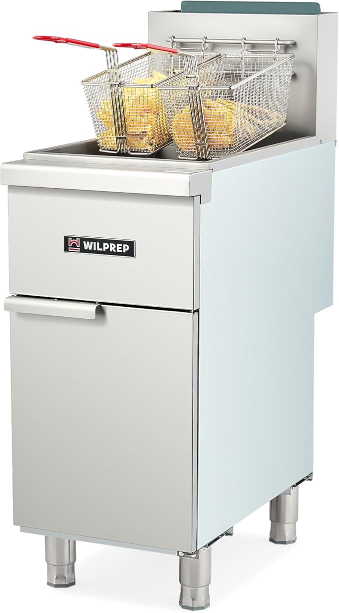 WILPREP Commercial Gas Floor Fryer, 4 Burner Commercial Deep Fryer with 2 Baskets 120000 BTU 50 lb Capacity 400°F Constant Temperature, Stainless Steel Liquid Propane Deep Fryer for Restaurant Kitchen