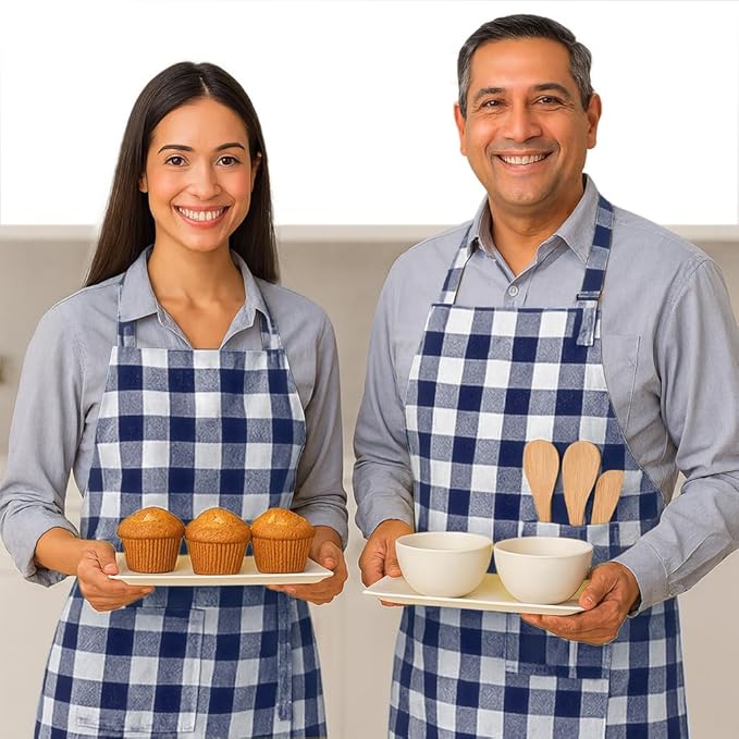 Native Fab Kitchen Apron 2 Pack - 100% Cotton Adjustable, Durable Apron with Pockets, Perfect for Cooking, Baking, Grilling