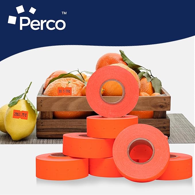 Perco 1 Line Fluorescent Red Labels - Case of 30 Sleeves, 240,000 Blank Pricing Labels for Perco Lite, X, Plus and Pro 1 Line Price and Date Guns