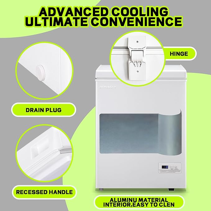 Small Mini Freezer Chest Freezer with 2 Hanging Baskets Electronic Control to 1℉ Top Door Open Freezer Energy Saving Quiet Operation Perfect for Dorm, Garage and RVS, White