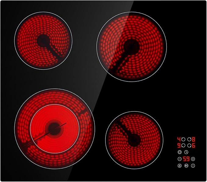 Empava 24 Inch Electric Stove Cooktop 4 Burners, Dual-Ring Zone, Timer, Child Lock, Stop & Go, Built-in Design, 208~240V Hard Wired (No Plug)