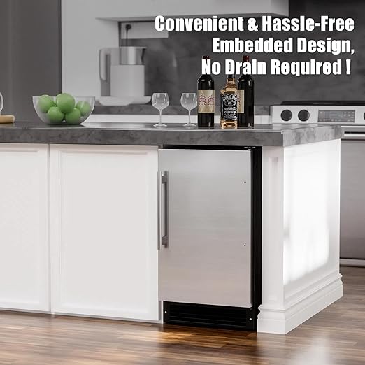 COTLIN Drainless Ice Maker 15" W with 22LBS Storage Bin, Free-Standing Under Counter Ice Maker Cabinet Ready, Crescent Ice for Home, No Drain Required, ETL Approved