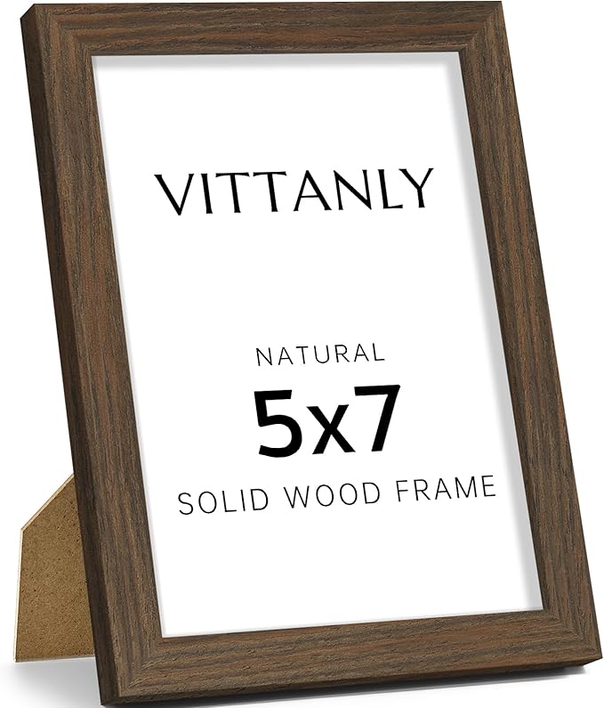 Vittanly 5x7 Picture Frame, Solid Wood Frame with Plexiglass, Includes 4x6 Mat, Wall Hanging or Tabletop for Home Decor, Brown, 1 Pack