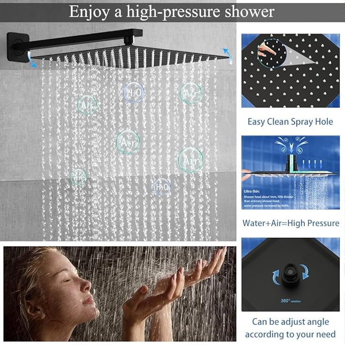 Shower Faucet Set Matte Black Shower System, Knob Switch Diverter Shower Faucet with High Pressure Handheld Spray, Wall Mount 10 Inch Shower Head with 6 Inch Wall Mount Shower Head