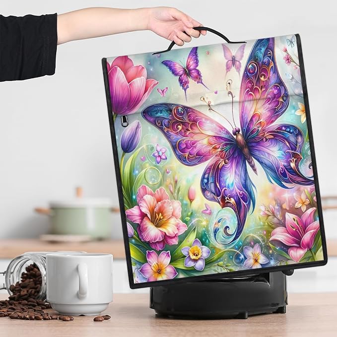 Kitchen Aid Mixer Cover Butterfly Color Flowers Stand Mixer Cover Compatible with 6-8 Quarts Stand Mixers, Dust Covers with Zipper Pocket Foldable Washable Kitchen Aid Organizer Bag
