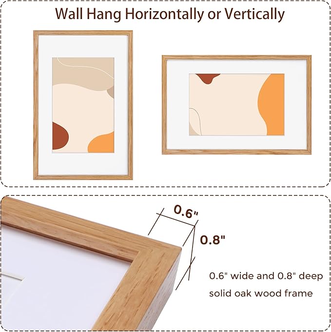 Fun Memories 11x17 Picture Frame, Solid Oak Wood 11"x17" Picture Frames, 11 x 17 Poster Frame for Wall, 11x17 Wood Photo Frame - 8x12 with Mat, Tempered Real Glass (Beige Oak Color, 1 Pack)