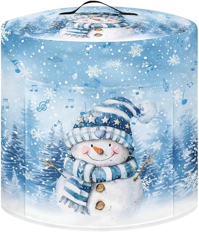 Xoenoiee Blue Christmas Tree Snowman Pattern Kitchen Appliance Dust Covers with Pockets, Electric Pressure Cooker Cover Compatible with Crock Pot, Rice Cooker Cover, for 3 Qt