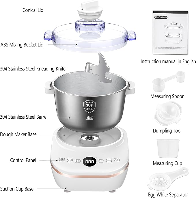 AIZIYO DoughChief, 5.3QT Dough Mixer, Dough Maker with Ferment Function, 304 Stainless Steel Bowl, Removeable lid, Touch Panel Control, Electric Dough Proofing Box for Pizza & Bread