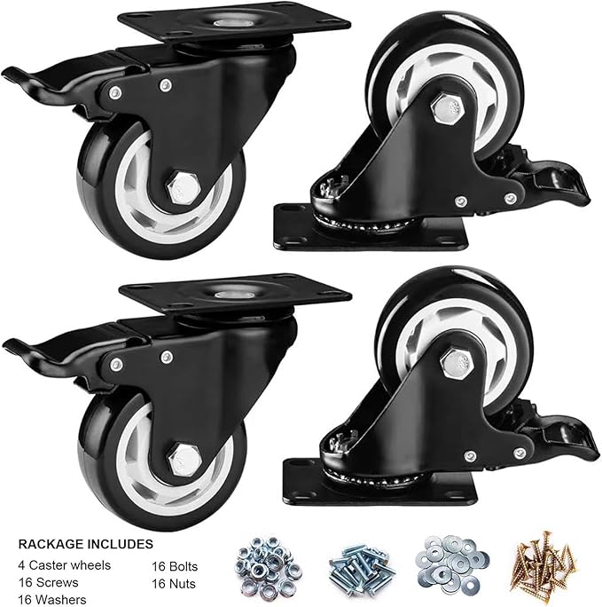 3 inch Caster Wheels, Casters Set of 4 Heavy Duty - CLOATFET Locking Swivel Casters with Brake (Top Plate), Non Marking Black Castor Wheels for Cart Furniture Workbench