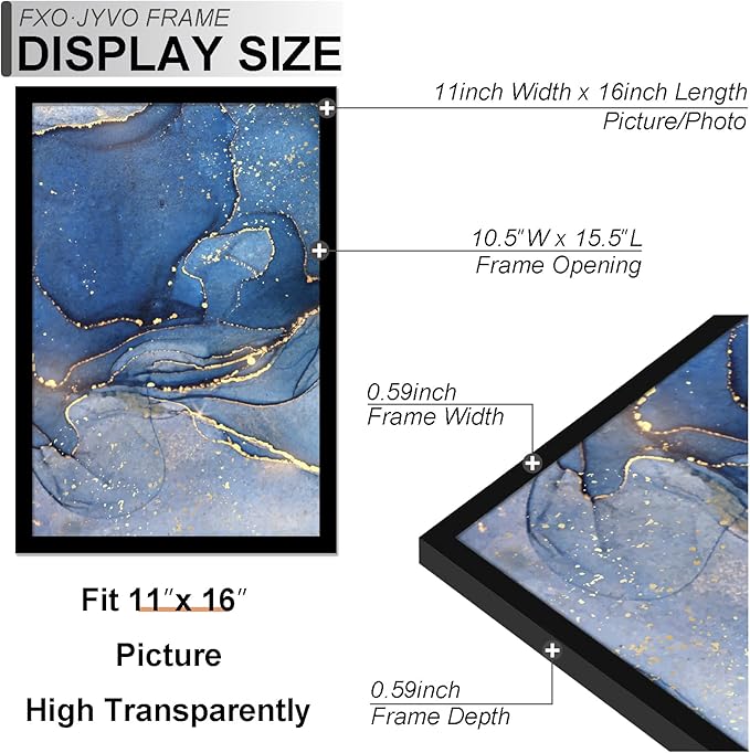 11x16 Picture Frame Set of 3, Black Frame for 11 x 16 Inch Picture Poster Photo, Light Weight and High Transparent 11 by 16 Frame for Wall - 3 Pack/Black/11 x16