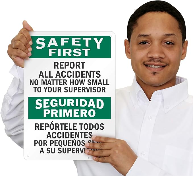 SmartSign - S-5981-PL-14 "Safety First - Report All Accidents To Supervisor" Bilingual Sign | 10" x 14" Plastic