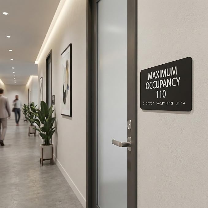 ALPHA DOG ADA SIGNS Custom Maximum Occupancy Sign 4x8 Inch - Personalized Room Capacity Limit Sign with Grade 2 Braille - ADA Compliant Business Signage - Made in USA - Black