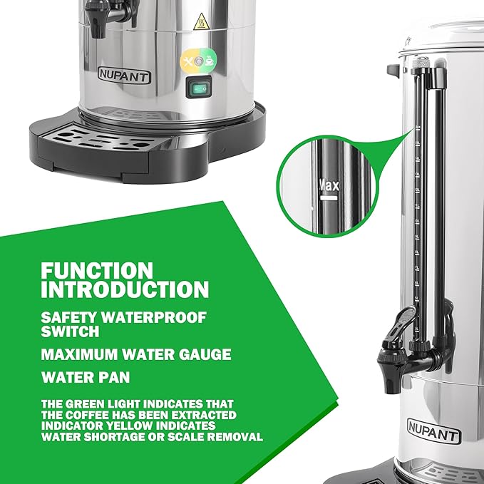Commercial Coffee Urn 100 Cup/15L Coffee Dispenser with Upgraded Percolator, Double Wall 304 Stainless Steel Hot Water Urn Beverage Dispenser with Keep Warm Mode Large Coffee Maker for Catering Party