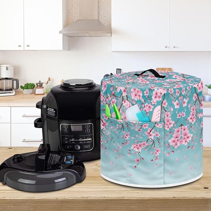 Dust Cover Compatible with 3 qt Electric Pressure Cooker Rice Cooker and Air Fryer Insulated Protective Cover Keep Appliance Clean Indoor Decor, Peach Blossom Blue