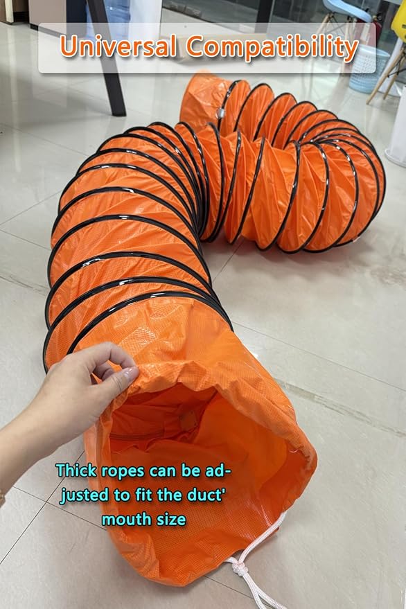 16FT PVC Flexible Duct Hose 12 Inch Duct Hosing with Adjustable Rope for Utility Blower Exhaust Fan Ducting Hose Folding exhaust duct Easy Storage【12 In*16Ft】