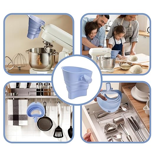 Flour Funnel for Kitchen Mixer，Silicone Funnel with Easy-Pour Attachment Fits4.5 & 5Quart Tilt-Head Mixers, Easy Clean Durable Mess-Free Baking Accessory (Blue,KSM150)