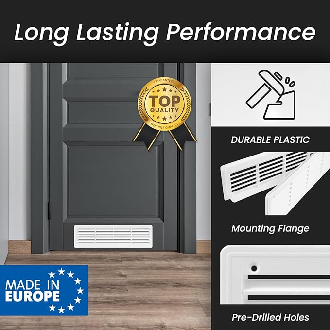 Repa Market 18" x 5" Inch (Outer Size) White Plastic Louvered Door Vents for Interior Doors – 2 Sided Two Way Door Air Return and Intake Cover – Door Air Vent Grille Rectangular Door Vent