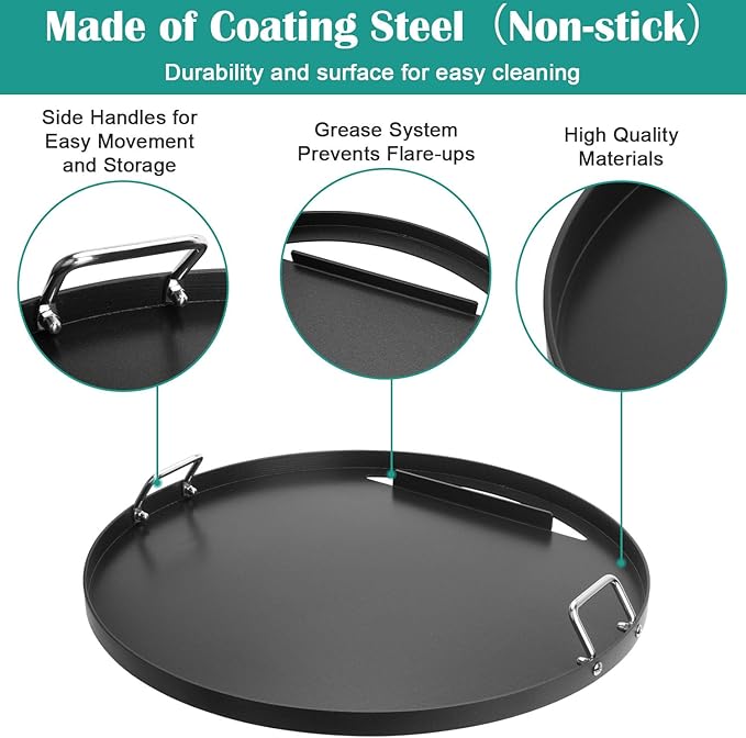 Full Size Griddle Inserts for Weber 22" Charcoal Grills, Flat Top Griddle for Weber 22" Original Kettle, Master-Touch and Performer Deluxe Charcoal Grill, Compatible Other 22 inch Round Grills