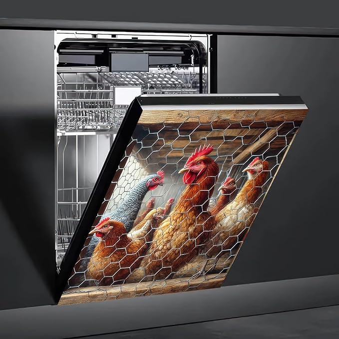Magnetic Farm Chicken Dishwasher Cover 23x26 Inch Kitchen Decor Rooster Dishwasher Sticker Magnet Cover Chicken Mother Fridge Magnetic Country Farmhouse Window Fridge Door Cover