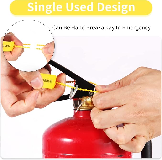 100 Plastic Security Seals Anti-Tamper Tags Fire Extinguisher Tags Numbered Zip Ties Disposable Pull Tite Safety Tags (Yellow)