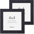 Fun Memories 4x4 Picture Frame, Solid White Oak Wood Frame 4 by 4, 4 x 4 Square Photo Frame with Tempered Real Glass, Rustic Wooden Frame 4"x4" for Wall & Tabletop Display, Black Color, Set of 2