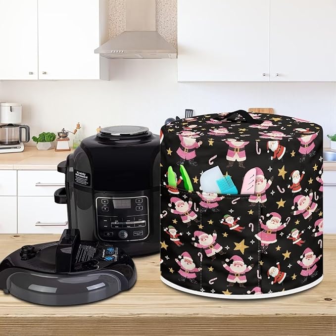 Santa Claus Dust Cover Instant Pot and Extra Accessories Dust Proof Easy to Clean Pressure Cooker Cover Electric Appliance Cover Air Fryer Accessories with Storage Pocket Size L