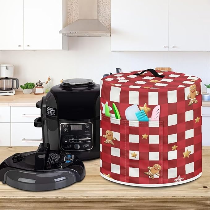 Christmas Plaid Dust Cover Instant Pot and Extra Accessories Dust Proof Easy to Clean Pressure Cooker Cover Electric Appliance Cover Air Fryer Accessories with Storage Pocket Size S