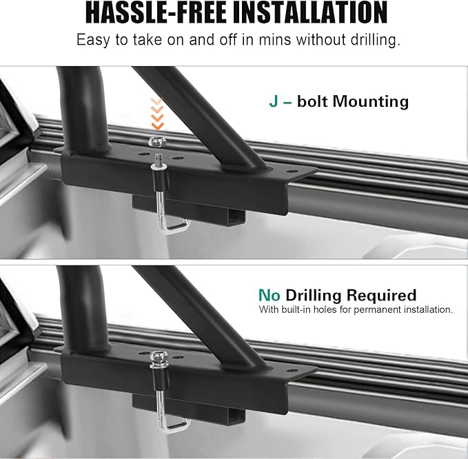 Non-Drilling Truck Rack, Heavy Duty Steel Extendable Truck Bed Ladder Rack, Fit for 52" to 71" Wide Truck Bed, 800 lb. Capacity
