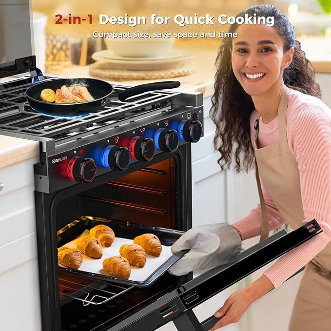 CAMPLUX Elite 21-Inch RV Stove Oven Combo with Flame Failure Protection, 1.8 Cu.ft RV Propane Oven with 3 Burners Cooktop, 28,100 BTU, Slide-In RV Range Oven for Camper, Trailer, Black
