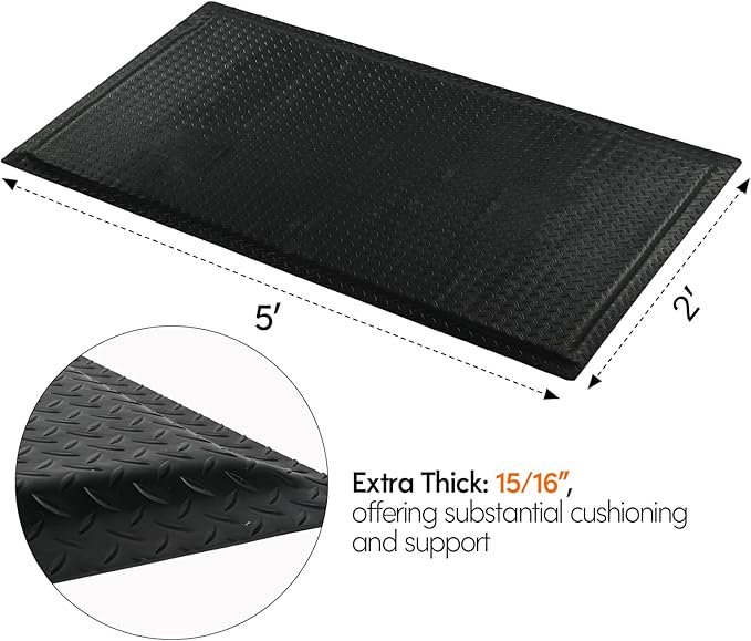 Anti Fatigue Mats Industrial 2' x 5' 15/16" Thick Ergonomic Standing Mat Commercial Kitchen Mat Heavy Duty Diamond Plate Cushioned Shop Floor Mats Helps Relieve Back and Leg Soreness