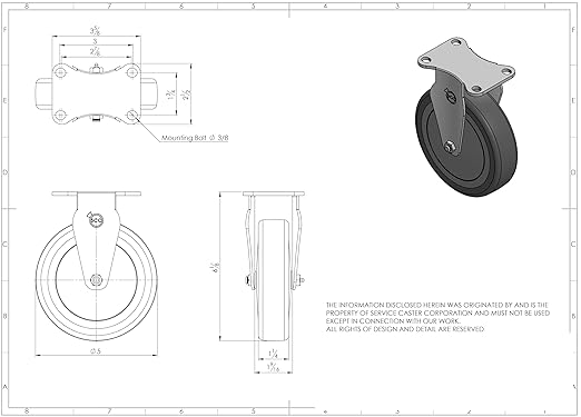 Service Caster Brand Replacement Caster for Uline Caster H-5540R-Rigid Top Plate Caster with 5 Inch Gray Polyurethane Wheel-Light Duty Replacement Caster-Fits Carts, Dollies and Poly Box Trucks H-3840