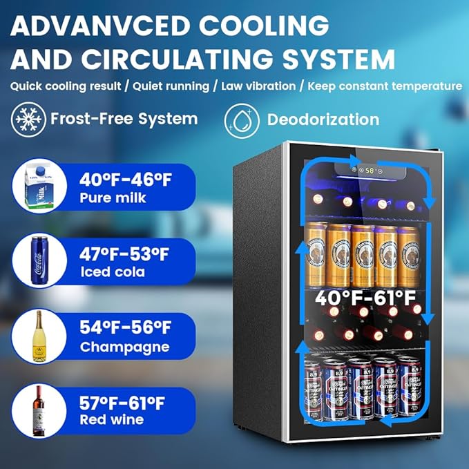 Mini Fridge 130 Can Beverage Refrigerator Cooler, 3.1 Cu.Ft Drink Fridge for Soda Wine Beer, Adjustable Temperature Control for Home Office, Black