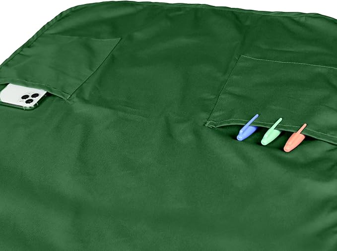 Apron Commercial Restaurant Home Bib Spun Poly Cotton Kitchen Aprons (2 Pockets) in Dark Green 2 Pack