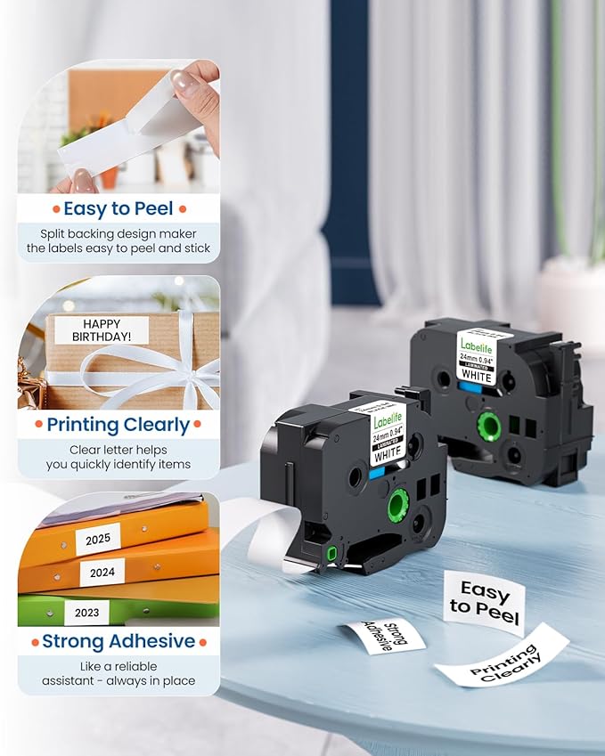 Labelife TZe-251 TZe251 TZe TZ Tape 24mm 0.94 Laminated White Replacement for Brother P Touch Label Tape 24mm Label Maker Tape 1 Inch for Brother PT-D600 PT-D610BT PT-P710BT PT-P700 PT- P910BT, 4-Pack